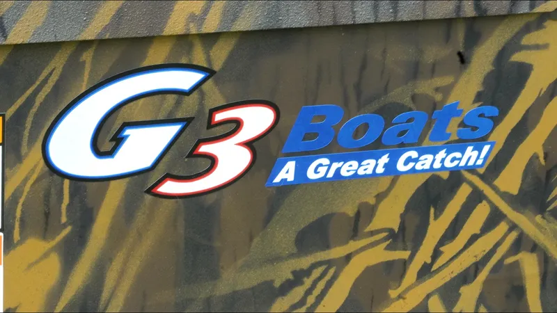 Slide: The Image of G3 Boats logo with "A Great Catch!" slogan on camouflage background. - 22