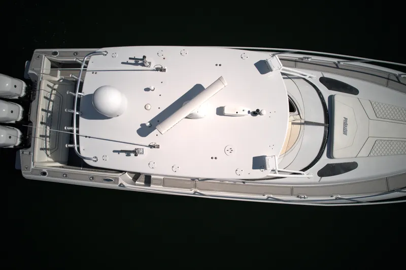 Slide: The Image of Aerial view of a 2002 Intrepid 377 Walkaround Cuddy boat. - 27