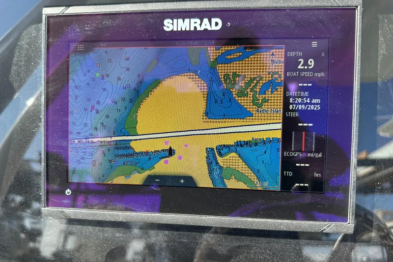 Slide: The Image of Simrad navigation display on 2021 Robalo R230 Center Console boat. - 21