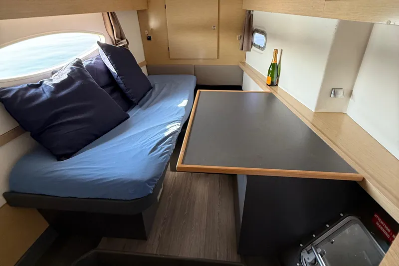 Slide: The Image of Cozy cabin interior of 2015 Fountaine Pajot Helia 44 with seating and table. - 41
