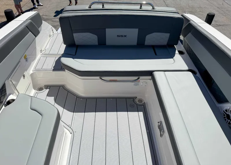 Slide: The Image of 2025 Chaparral 2870 SSX boat interior with sleek seating and modern design. - 21