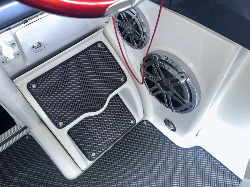Slide: The Image of 2017 Formula 353 FASTech boat interior with speakers and textured flooring. - 27