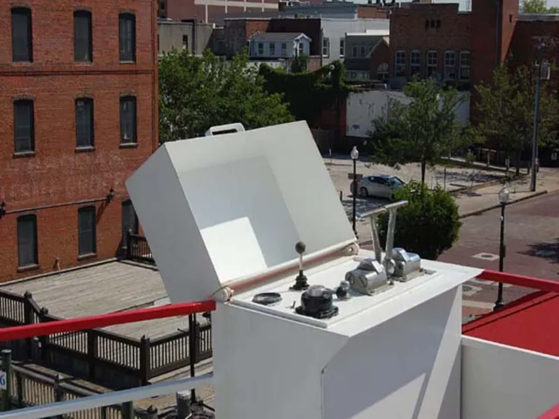 Slide: The Image of Control panel on 1985 Custom Serodino Dinner Boat, with urban background. - 10