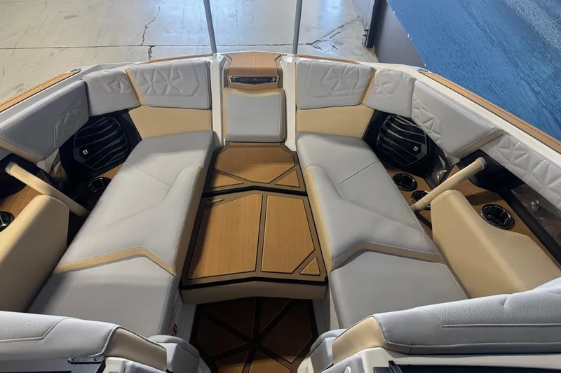 Slide: The Image of 2026 Nautique Super Air Nautique G23 Paragon interior with luxurious seating and modern design. - 13