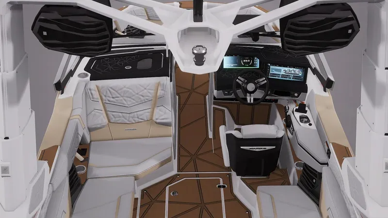 Slide: The Image of 2026 Nautique Super Air Nautique G23 Paragon interior with modern dashboard and luxurious seating. - 17