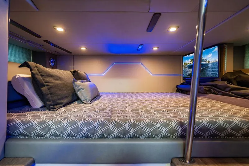 Slide: The Image of Luxurious interior cabin of 2019 Formula 430 All Sport Crossover with modern lighting and comfortable bedding. - 41