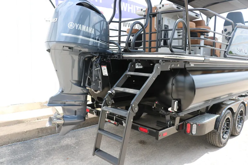Slide: The Image of 2026 Sylvan G3 DLZ Bar pontoon boat with Yamaha outboard motor and trailer. - 10