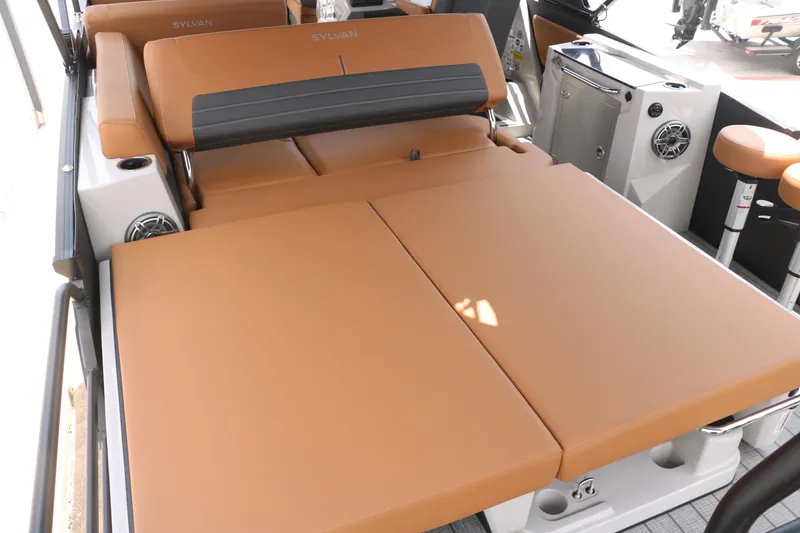 Slide: The Image of 2026 Sylvan G3 DLZ Bar boat with luxurious tan seating and modern amenities. - 21