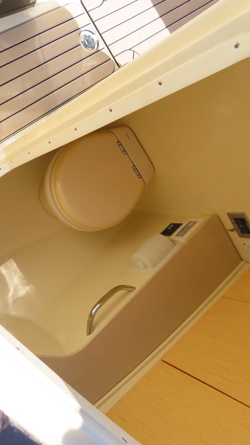 Slide: The Image of 2018 Chris-Craft Launch 34 boat interior with compact bathroom amenities. - 20