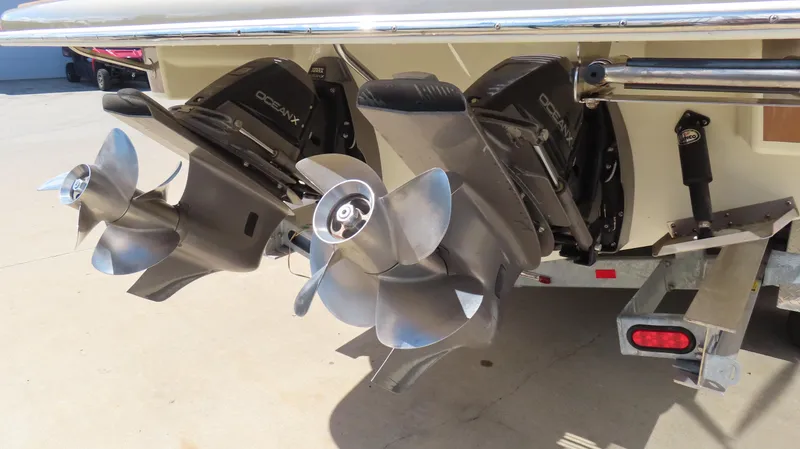Slide: The Image of 2018 Chris-Craft Launch 34 boat with dual Ocean X outdrives and stainless steel propellers. - 8