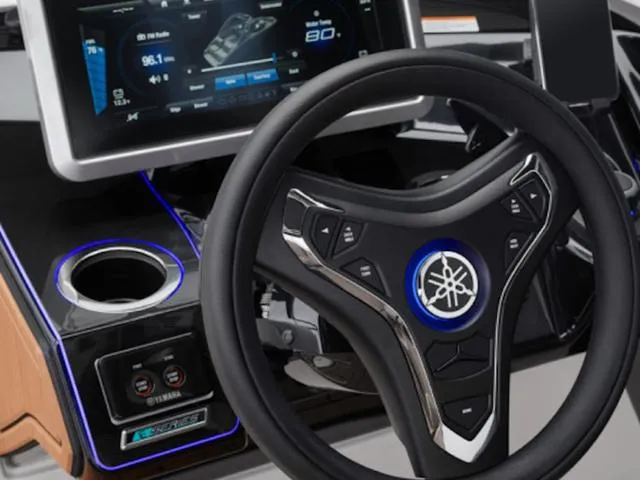 Slide: The Image of 2025 Yamaha Boats 252SD dashboard with advanced controls and touchscreen display. - 37