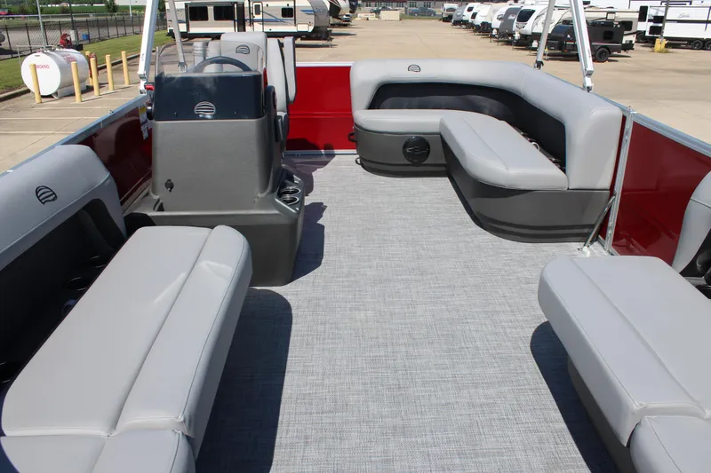 Slide: The Image of 2026 Sun Tracker Party Barge 16 DLX interior with spacious seating and modern design. - 8