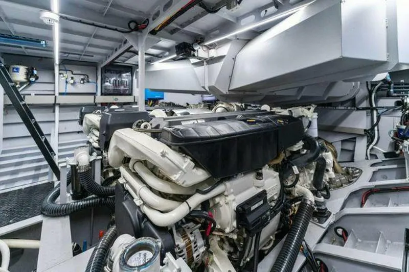 Slide: The Image of Engine room of 2021 Vanquish VQ58 yacht, showcasing advanced machinery and components. - 36