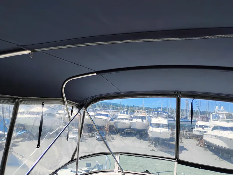 Slide: The Image of View from 2001 Bayliner 3488 Command Bridge Motoryacht, overlooking marina with multiple boats. - 15