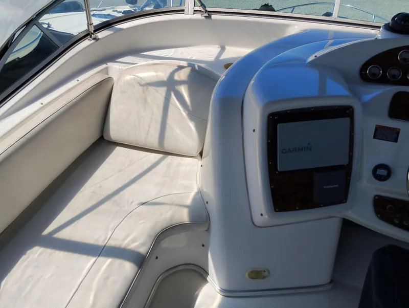 Slide: The Image of 2001 Bayliner 3488 Command Bridge Motoryacht interior with Garmin navigation system. - 16