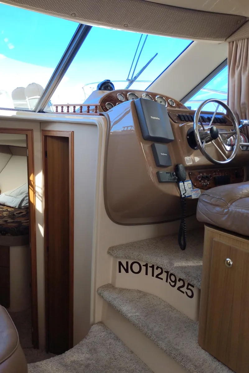 Slide: The Image of 2001 Bayliner 3488 Command Bridge Motoryacht interior with helm and cabin view. - 40