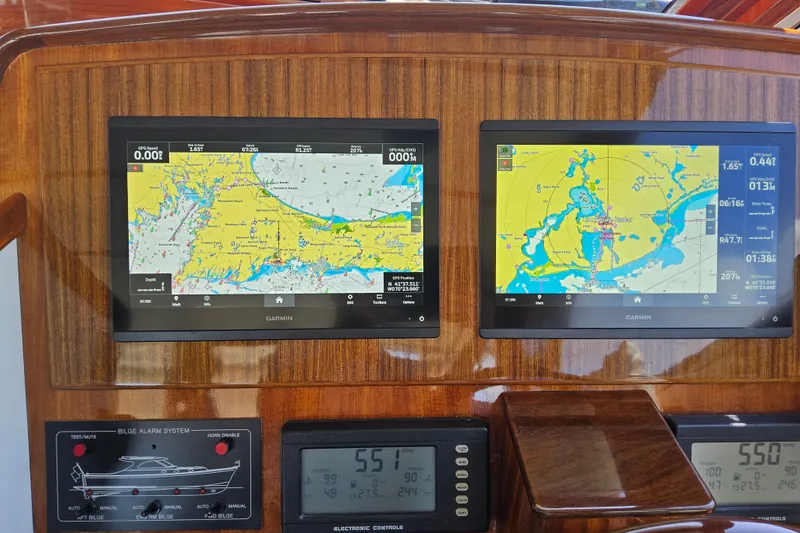 Slide: The Image of Navigation system on 2005 San Juan 48 yacht with dual Garmin displays. - 53