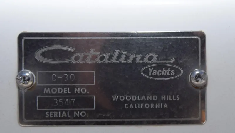 Slide: The Image of Plaque of 1984 Catalina 30 yacht, model number 3547, from Woodland Hills, California. - 17