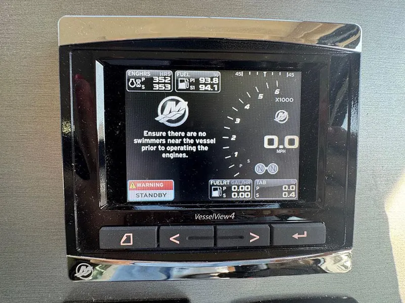 Slide: The Image of 2015 Sea Ray 510 Sundancer VesselView4 display showing engine and fuel information. - 19