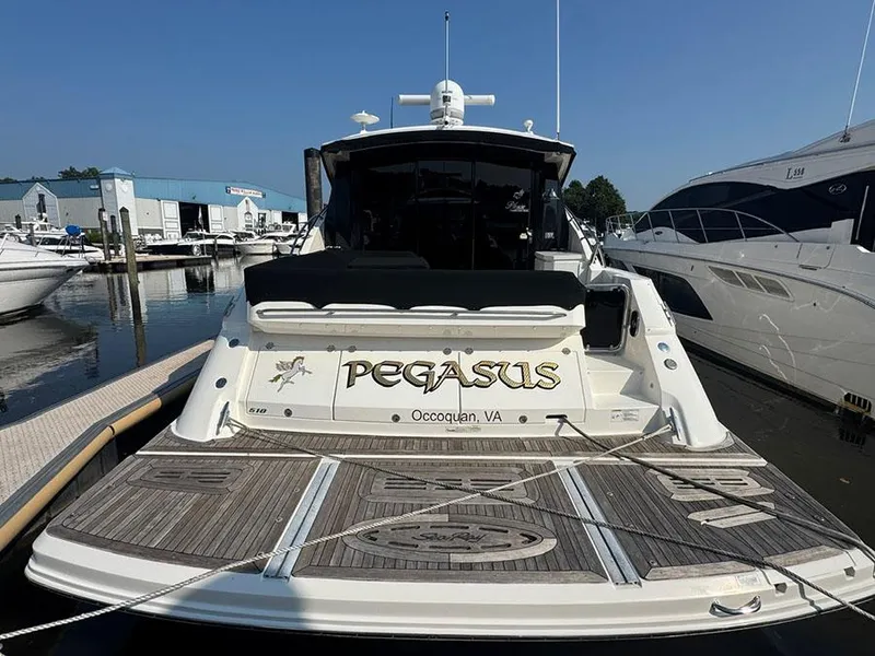 Slide: The Image of 2015 Sea Ray 510 Sundancer yacht named "Pegasus" docked in Occoquan, VA. - 2