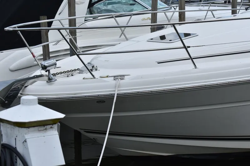 Slide: The Image of 2003 Sea Ray 360 Sundancer yacht docked at marina. - 6