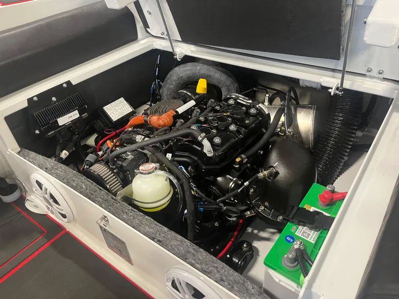 Slide: The Image of Engine compartment of 2026 Highfield Velox 420 boat, showcasing detailed mechanical components. - 12