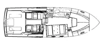 Slide: The Image of 2002 Wellcraft 330 Coastal boat layout, featuring cabin and deck design. - 28