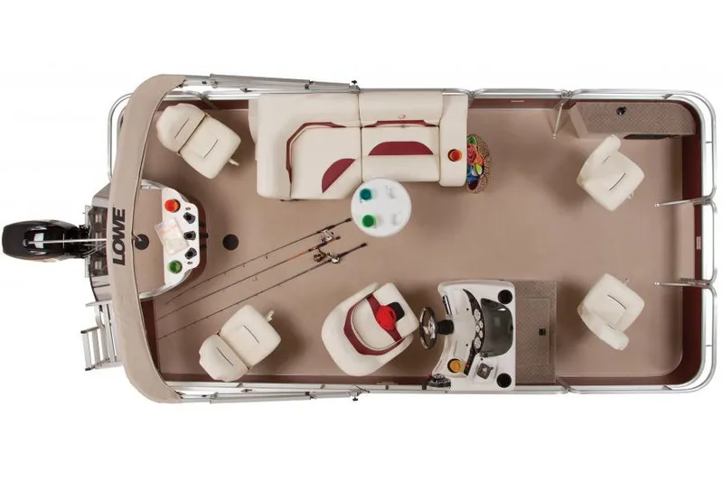 Slide: The Image of Manufacturer Provided Image: 2014 Lowe SF194 Sport Fish boat interior layout with seating and fishing gear. - 15