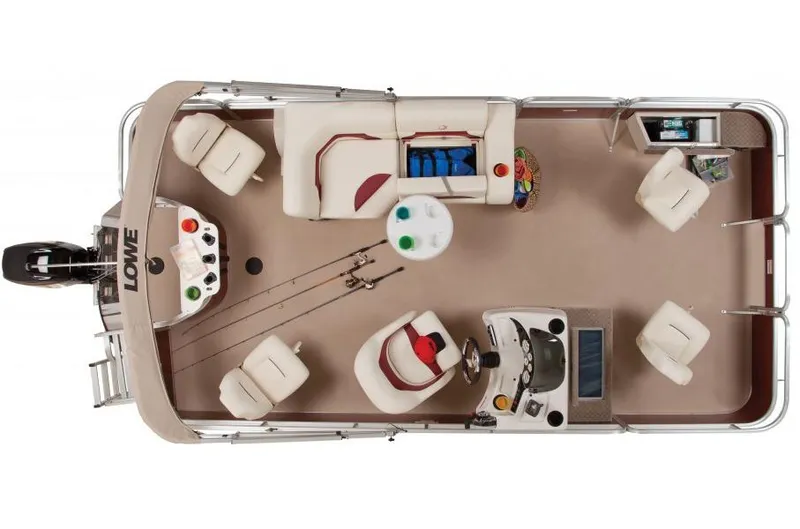 Slide: The Image of Manufacturer Provided Image: 2014 Lowe SF194 Sport Fish boat interior layout with seating and fishing gear. - 16