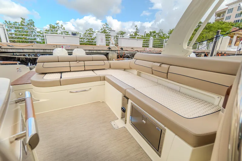 Slide: The Image of 2023 Chris-Craft Launch 31 GT interior with luxurious beige seating and modern design. - 30