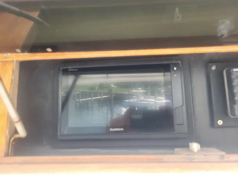 Slide: The Image of Garmin GPS display on 1989 Ocean Yachts 48, showing marina view. - 37