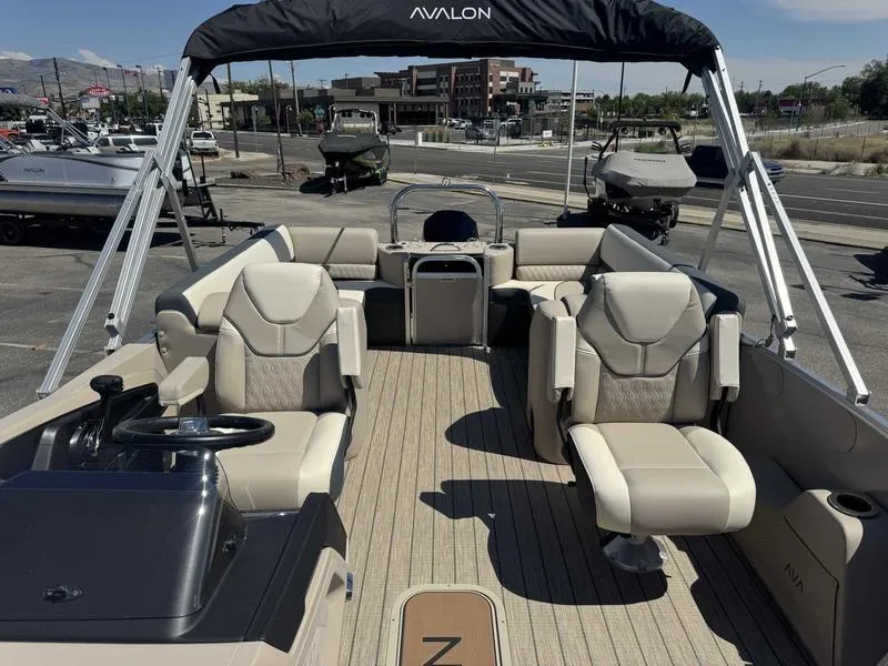 Slide: The Image of 2025 Avalon 2385 25 Catalina QL pontoon boat with luxurious seating and canopy. - 9