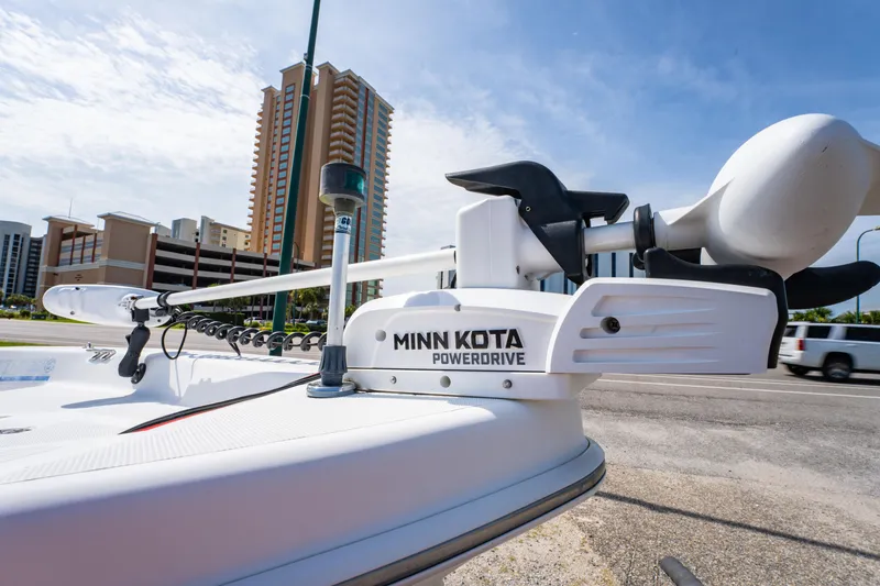Slide: The Image of Minn Kota PowerDrive on 2008 Sea Chaser 170 Bay Runner, urban backdrop. - 8
