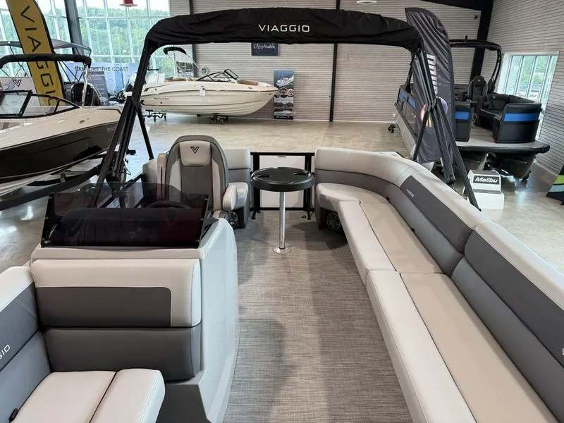 Slide: The Image of Luxurious 2026 Viaggio V16U pontoon boat interior with spacious seating and modern design. - 8