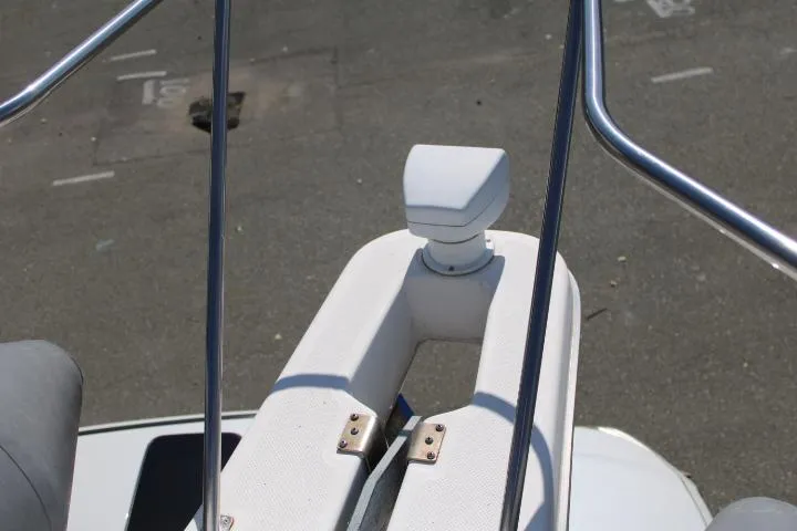 Slide: The Image of Close-up of 1997 Bayliner 4087 Aft Cabin Motoryacht's deck railing and equipment. - 19