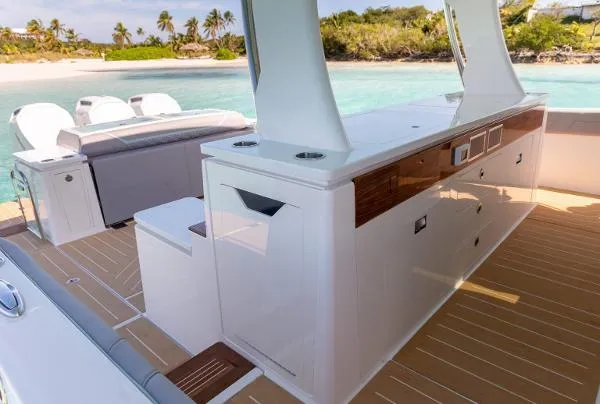 Slide: The Image of Luxurious 2026 Regal 50 SAV yacht interior with sleek design and ocean view. - 41