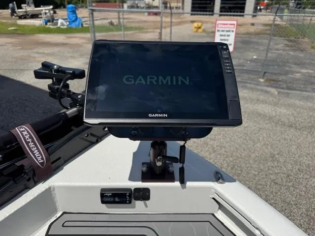 Slide: The Image of Garmin display on 2025 Avid 23 Mag boat, featuring Power-Pole equipment. - 12