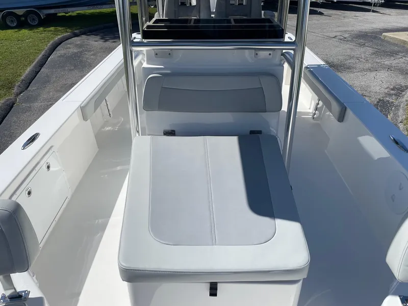 Slide: The Image of 2026 Bay Rider 269 Bay boat interior with cushioned seating and sleek design. - 11
