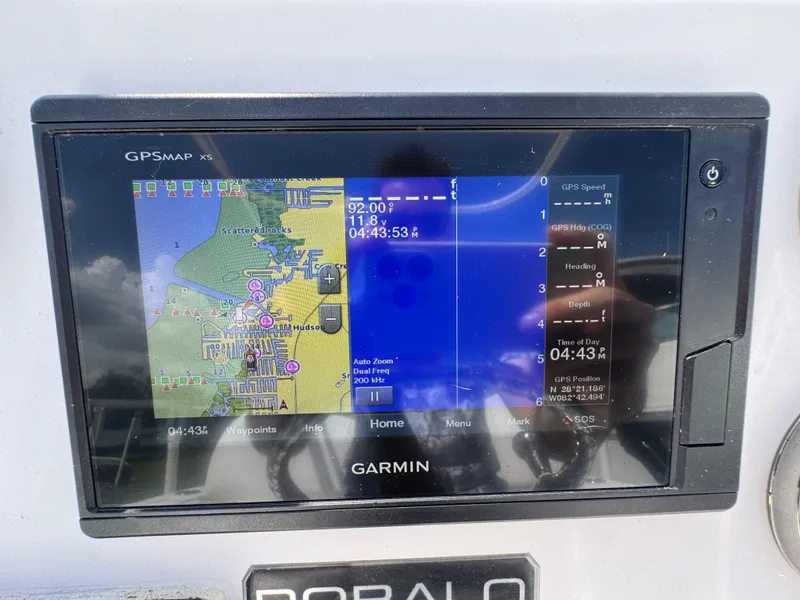 Slide: The Image of Garmin GPS display on 2017 Robalo R200 Center Console boat showing navigation map. - 20