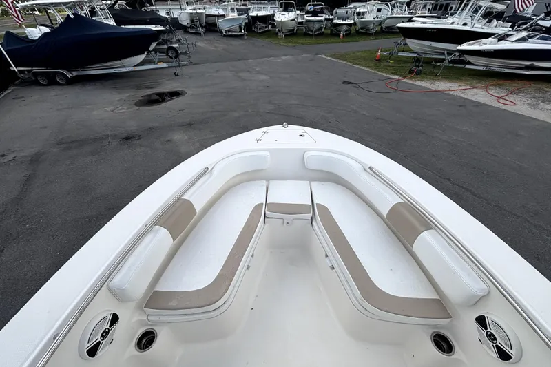 Slide: The Image of 2017 Robalo R200 Center Console boat interior with seating and speakers. - 22