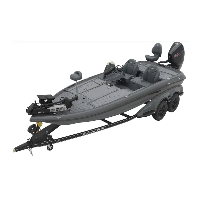 The Image of 2026 Ranger Z521R ULTRA fishing boat on trailer, sleek design, dual seats, advanced features. - 1