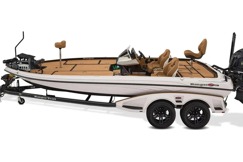 Slide: The Image of 2026 Ranger Z521R Ultra fishing boat on trailer, featuring sleek design and modern amenities. - 6