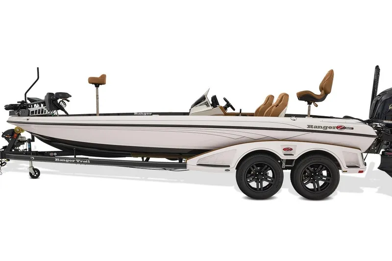 Slide: The Image of 2026 Ranger Z521R Ultra fishing boat on trailer, side view. - 7