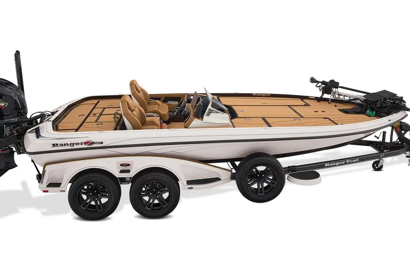 Slide: The Image of 2026 Ranger Z521R Ultra boat on trailer, featuring sleek design and modern amenities. - 8