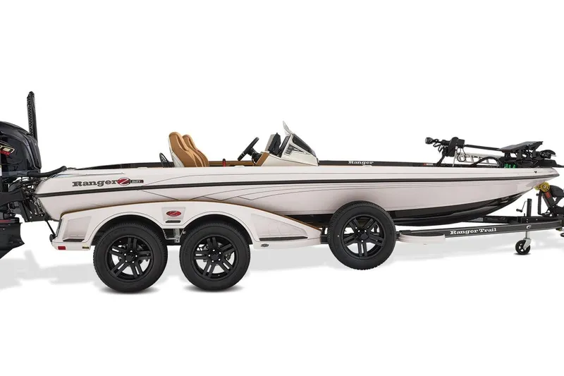 Slide: The Image of 2026 Ranger Z521R Ultra fishing boat on trailer, side view. - 9