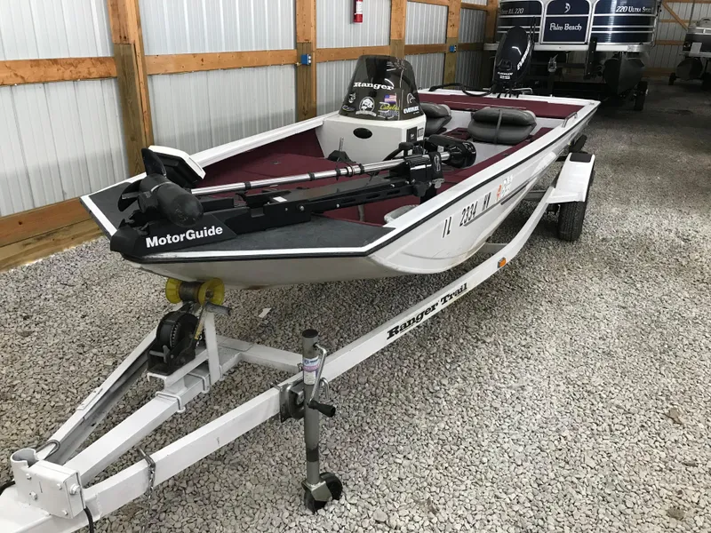 Slide: The Image of 1995 Ranger Cherokee 17' boat on trailer in storage facility. - 3