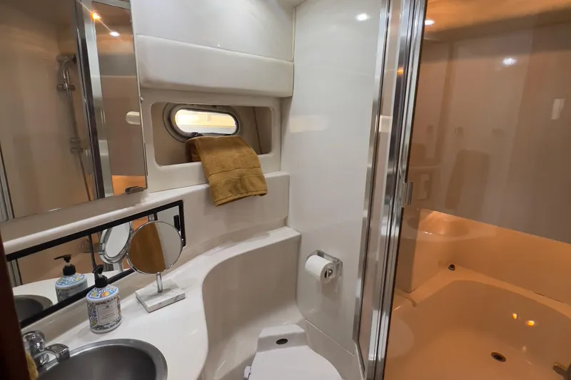 Slide: The Image of Bathroom interior of 1999 Bayliner 3988 Command Bridge Motoryacht with shower and sink. - 33