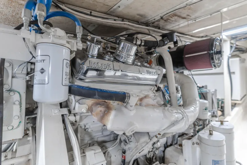 Slide: The Image of Engine room of a 1984 Vic Franck pilothouse yacht with Detroit diesel engine. - 25