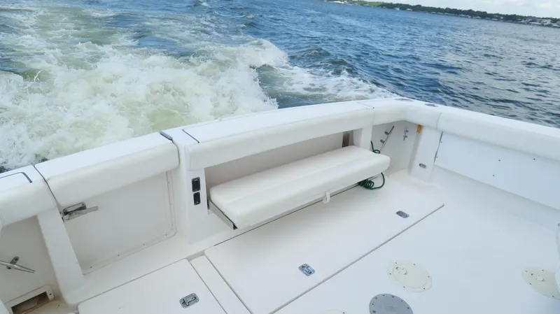 Slide: The Image of 2000 Tiara Yachts 3700 Open boat deck with ocean view and seating. - 10