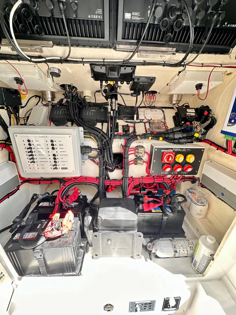 Slide: The Image of Electrical system of a 2022 Midnight Express 37 Open boat, showcasing wiring and components. - 22